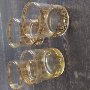 Vintage MCM Culver Antigua Glasses 22 KT Gold Crackle Set Of 4